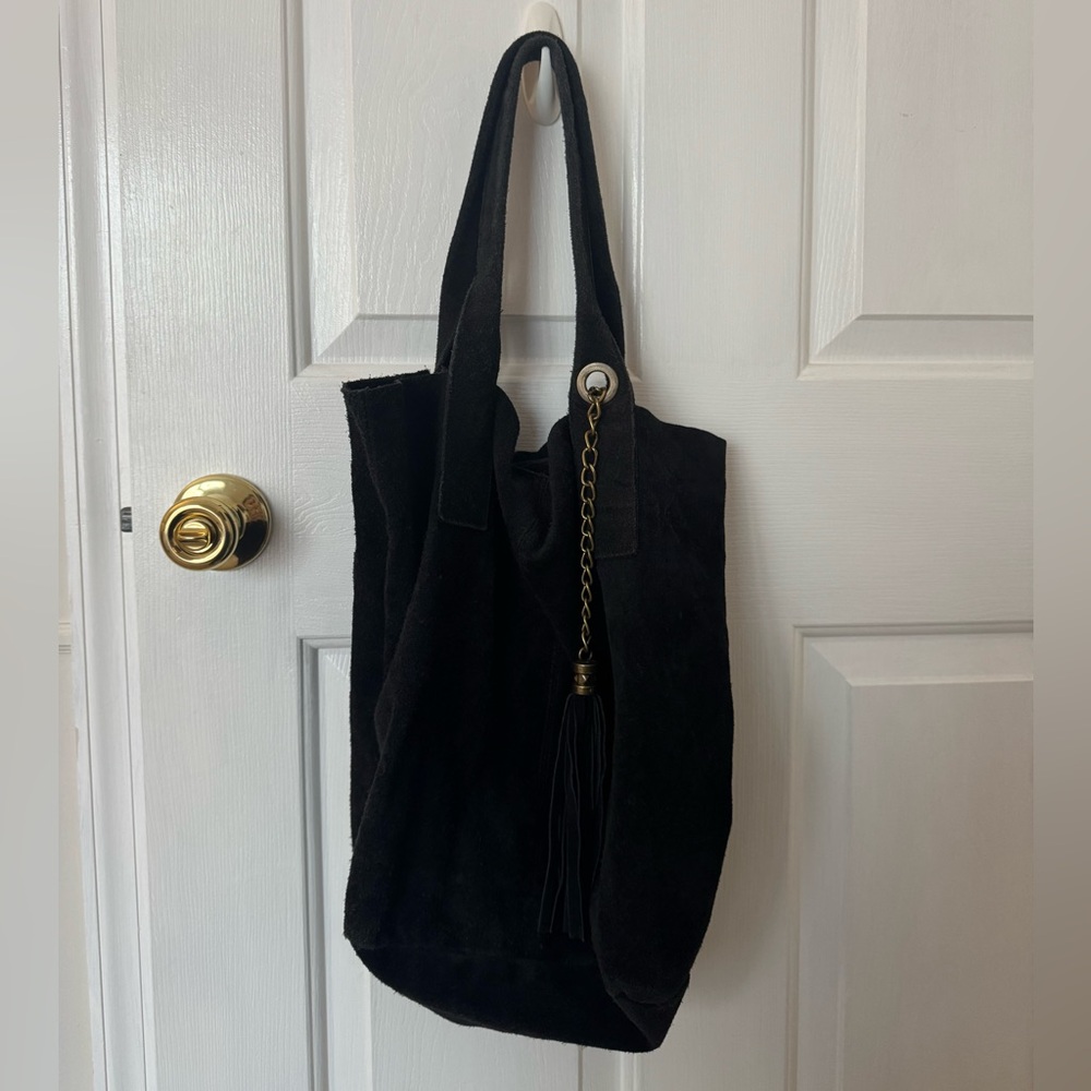 Italian Suede Black Tote Bag